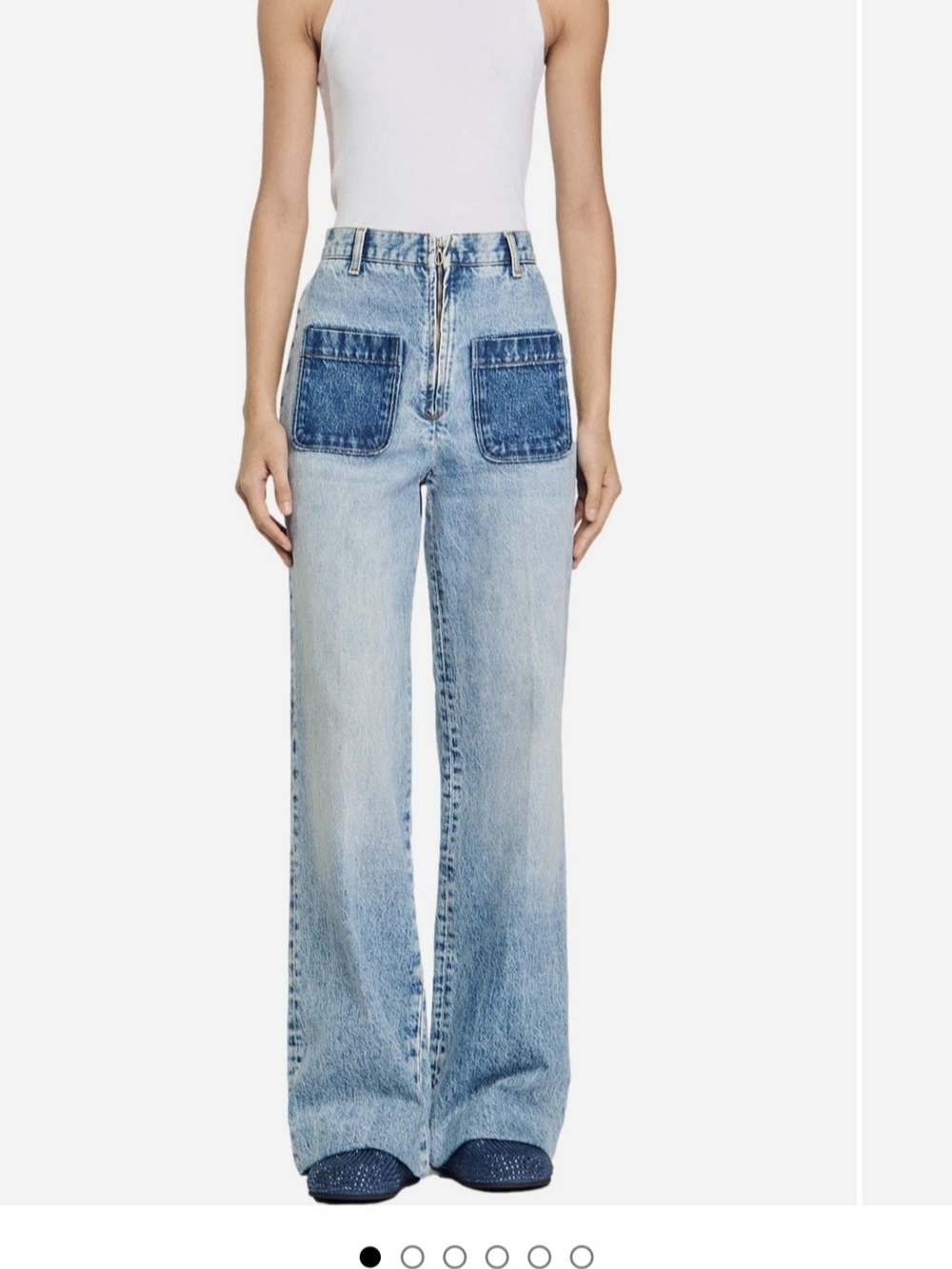 Sandro Two-Tone Light Blue Wide-Leg Jeans with Dark Patch Pockets